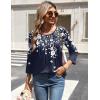 imageZeagoo 34 Length Sleeve Womens Tops Round Neck Casual Summer Tunic Tops Basic Tees Blouses Dressy TShirts Pleated ShirtsWhite Flowersf103