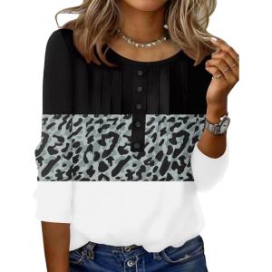 imageZeagoo 34 Length Sleeve Womens Tops Round Neck Casual Summer Tunic Tops Basic Tees Blouses Dressy TShirts Pleated ShirtsBlack Grey White