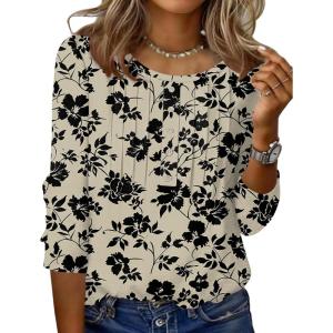 imageZeagoo 34 Length Sleeve Womens Tops Round Neck Casual Summer Tunic Tops Basic Tees Blouses Dressy TShirts Pleated ShirtsOffwhite