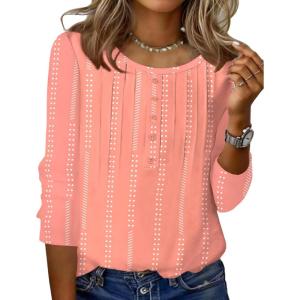 imageZeagoo 34 Length Sleeve Womens Tops Round Neck Casual Summer Tunic Tops Basic Tees Blouses Dressy TShirts Pleated ShirtsPink