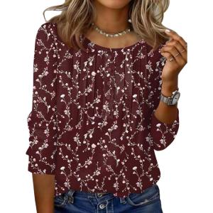 imageZeagoo 34 Length Sleeve Womens Tops Round Neck Casual Summer Tunic Tops Basic Tees Blouses Dressy TShirts Pleated ShirtsWine Red