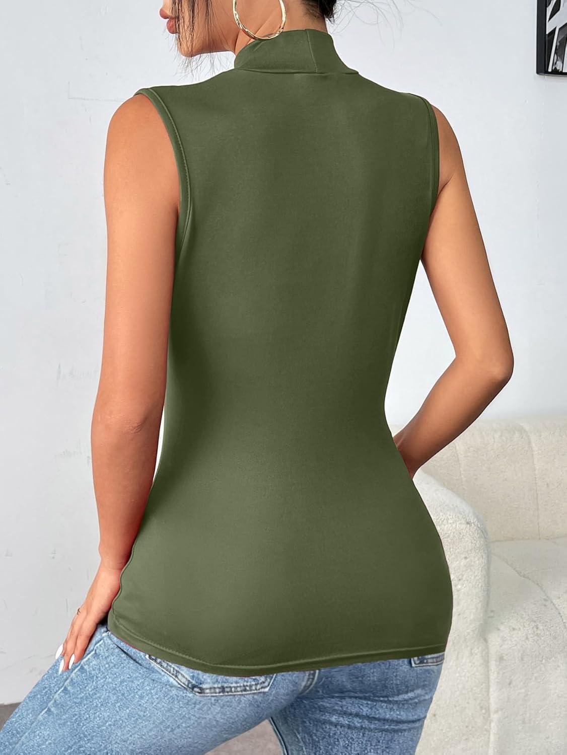 imageZeagoo Womens Mock Turtleneck Tank Tops 2025 Slim Fitted Sleeveless Top Stretchy Basic Casual Layer Tee ShirtsArmy Green