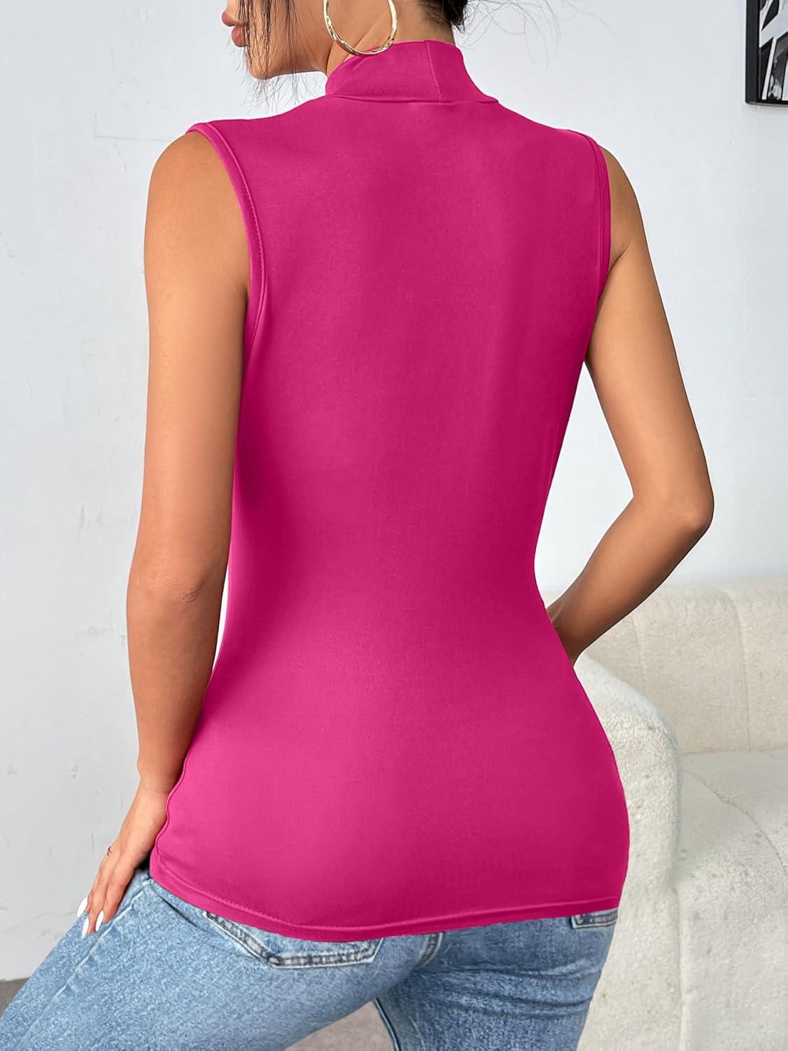 imageZeagoo Womens Mock Turtleneck Tank Tops 2025 Slim Fitted Sleeveless Top Stretchy Basic Casual Layer Tee ShirtsRose Red