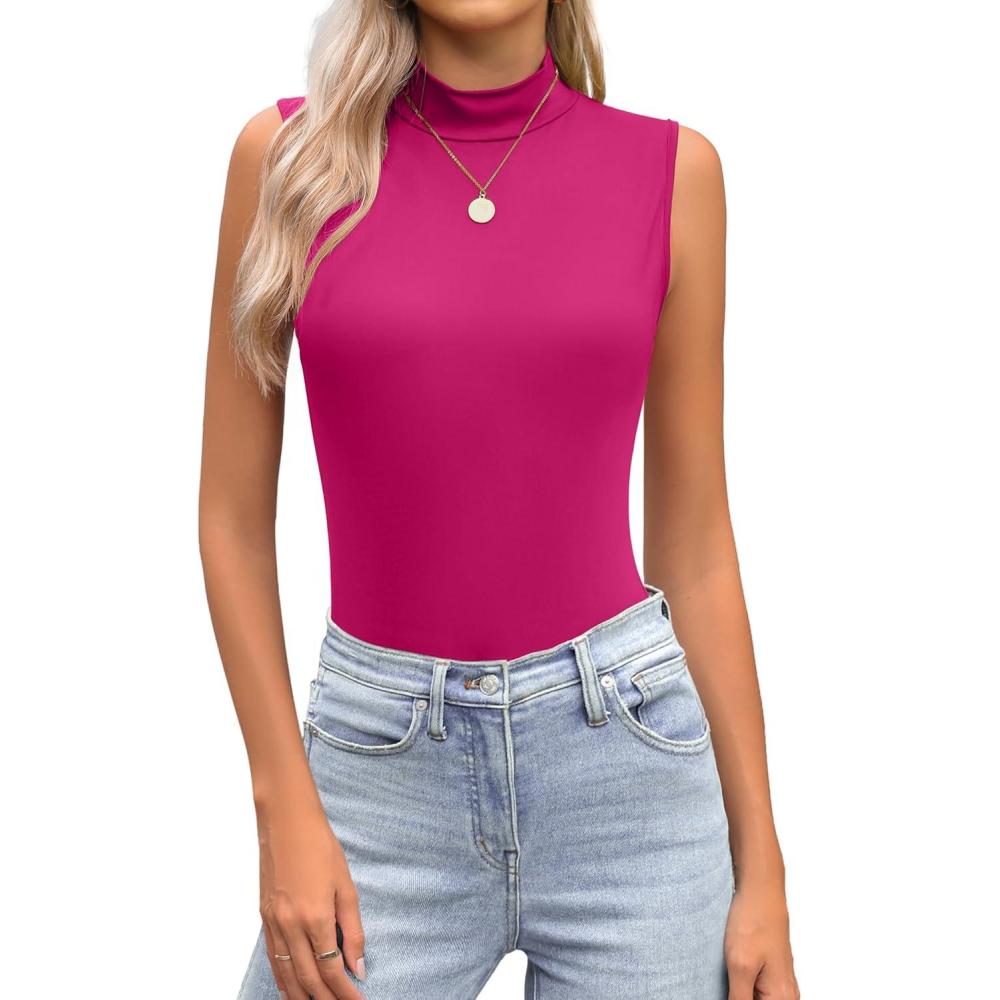 imageZeagoo Womens Mock Turtleneck Tank Tops 2025 Slim Fitted Sleeveless Top Stretchy Basic Casual Layer Tee ShirtsRose Red