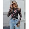 imageZeagoo Long Sleeve Shirts for Women Floral Mesh Sheer Top Mock Neck Double Lined Fitted Going Out BlousesBf298