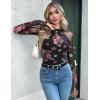 imageZeagoo Long Sleeve Shirts for Women Floral Mesh Sheer Top Mock Neck Double Lined Fitted Going Out BlousesBf298