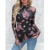 imageZeagoo Long Sleeve Shirts for Women Floral Mesh Sheer Top Mock Neck Double Lined Fitted Going Out BlousesBf298