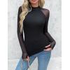 imageZeagoo Long Sleeve Shirts for Women Floral Mesh Sheer Top Mock Neck Double Lined Fitted Going Out BlousesBlack