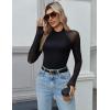 imageZeagoo Long Sleeve Shirts for Women Floral Mesh Sheer Top Mock Neck Double Lined Fitted Going Out BlousesBlack