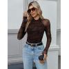 imageZeagoo Long Sleeve Shirts for Women Floral Mesh Sheer Top Mock Neck Double Lined Fitted Going Out BlousesCx299