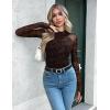 imageZeagoo Long Sleeve Shirts for Women Floral Mesh Sheer Top Mock Neck Double Lined Fitted Going Out BlousesCx299