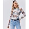 imageZeagoo Long Sleeve Shirts for Women Floral Mesh Sheer Top Mock Neck Double Lined Fitted Going Out BlousesDw137