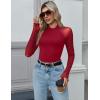 imageZeagoo Long Sleeve Shirts for Women Floral Mesh Sheer Top Mock Neck Double Lined Fitted Going Out BlousesRed