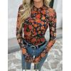 imageZeagoo Long Sleeve Shirts for Women Floral Mesh Sheer Top Mock Neck Double Lined Fitted Going Out BlousesWf75