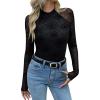 imageZeagoo Long Sleeve Shirts for Women Floral Mesh Sheer Top Mock Neck Double Lined Fitted Going Out BlousesWs13