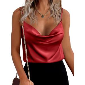 imageZeagoo Womens Cowl Neck Satin Camisole Sleeveless Sexy Spaghetti Strap Silk Cami Backless Tank Tops Halter Basic Tank ShirtsRed