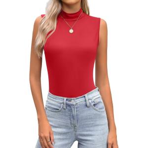 imageZeagoo Womens Mock Turtleneck Tank Tops 2025 Slim Fitted Sleeveless Top Stretchy Basic Casual Layer Tee ShirtsRed