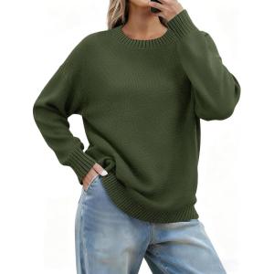 imageZeagoo Fall Sweaters for Women 2025 Long Sleeve Crewneck Ribbed Knit Pullover Sweater Loose Fit Basic Jumper TopsA Army Green
