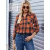 imageZeagoo Womens Button Down Flannel Shirts Long Sleeve Plaid Blouses Lightweight Business Dressy Casual Top with PocketsOrange and Navy Blue