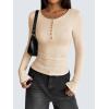 imageZeagoo Womens Long Sleeve Henley T Shirts Button Ribbed Knit Slim Fitted Tee Tops Basic Casual Work Blouse XSXXLBeige
