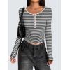 imageZeagoo Womens Long Sleeve Henley T Shirts Button Ribbed Knit Slim Fitted Tee Tops Basic Casual Work Blouse XSXXLBlack White Stripe
