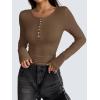 imageZeagoo Womens Long Sleeve Henley T Shirts Button Ribbed Knit Slim Fitted Tee Tops Basic Casual Work Blouse XSXXLBrown