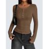 imageZeagoo Womens Long Sleeve Henley T Shirts Button Ribbed Knit Slim Fitted Tee Tops Basic Casual Work Blouse XSXXLBrown