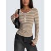 imageZeagoo Womens Long Sleeve Henley T Shirts Button Ribbed Knit Slim Fitted Tee Tops Basic Casual Work Blouse XSXXLBstripe Brown White