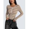 imageZeagoo Womens Long Sleeve Henley T Shirts Button Ribbed Knit Slim Fitted Tee Tops Basic Casual Work Blouse XSXXLBstripe Brown White