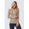 imageZeagoo Womens Long Sleeve Henley T Shirts Button Ribbed Knit Slim Fitted Tee Tops Basic Casual Work Blouse XSXXLBstripe Brown White