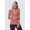imageZeagoo Womens Long Sleeve Henley T Shirts Button Ribbed Knit Slim Fitted Tee Tops Basic Casual Work Blouse XSXXLBstripe Red White