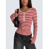 imageZeagoo Womens Long Sleeve Henley T Shirts Button Ribbed Knit Slim Fitted Tee Tops Basic Casual Work Blouse XSXXLBstripe Red White
