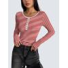 imageZeagoo Womens Long Sleeve Henley T Shirts Button Ribbed Knit Slim Fitted Tee Tops Basic Casual Work Blouse XSXXLBstripe Red White