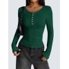imageZeagoo Womens Long Sleeve Henley T Shirts Button Ribbed Knit Slim Fitted Tee Tops Basic Casual Work Blouse XSXXLDark Green