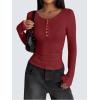 imageZeagoo Womens Long Sleeve Henley T Shirts Button Ribbed Knit Slim Fitted Tee Tops Basic Casual Work Blouse XSXXLWine Red
