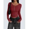 imageZeagoo Womens Long Sleeve Henley T Shirts Button Ribbed Knit Slim Fitted Tee Tops Basic Casual Work Blouse XSXXLWine Red