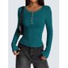 imageZeagoo Womens Long Sleeve Henley T Shirts Button Ribbed Knit Slim Fitted Tee Tops Basic Casual Work Blouse XSXXLXblue Green