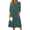 imageZeagoo 34 Sleeve Womens Dress Casual Flowy ALine Midi Tshirt Dresses with Pockets Crewneck Vocation Boho Beach SundressGreen Floral