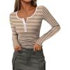 imageZeagoo Womens Long Sleeve Henley T Shirts Button Ribbed Knit Slim Fitted Tee Tops Basic Casual Work Blouse XSXXLBstripe Brown White