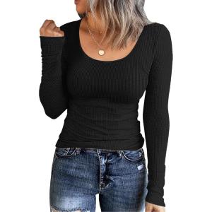 imageZeagoo Womens Long Sleeve Henley T Shirts Button Ribbed Knit Slim Fitted Tee Tops Basic Casual Work Blouse XSXXLZblack