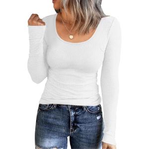 imageZeagoo Womens Long Sleeve Henley T Shirts Button Ribbed Knit Slim Fitted Tee Tops Basic Casual Work Blouse XSXXLZwhite