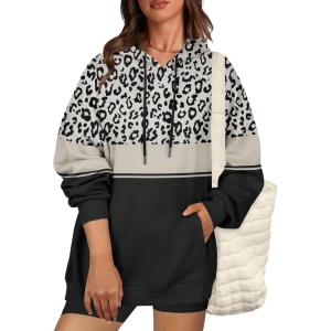 imageZeagoo Womens Oversized Hoodies 2025 Fleece Sweatshirts Long Sleeve Pullover with Pocket Fall Winter Outfits ClothesLeopard Print