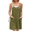 imageZeagoo Women Summer Dresses Casual Beach Vacation Dress Spaghetti Strap Sundress Sleeveless Mini Short Dress with PocketsArmy Green