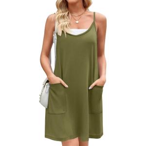 imageZeagoo Women Summer Dresses Casual Beach Vacation Dress Spaghetti Strap Sundress Sleeveless Mini Short Dress with PocketsArmy Green