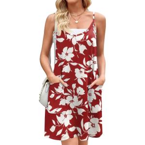 imageZeagoo Women Summer Dresses Casual Beach Vacation Dress Spaghetti Strap Sundress Sleeveless Mini Short Dress with PocketsBurgundy Floral