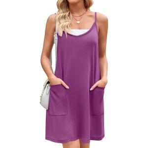 imageZeagoo Women Summer Dresses Casual Beach Vacation Dress Spaghetti Strap Sundress Sleeveless Mini Short Dress with PocketsPurple