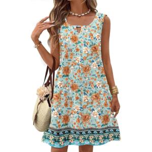 imageZeagoo Womens Casual Summer Dresses 2025 Boho Sleeveless Sundresses with Pockets Pleated Beach Floral T Shirt DressesFloralprinted07