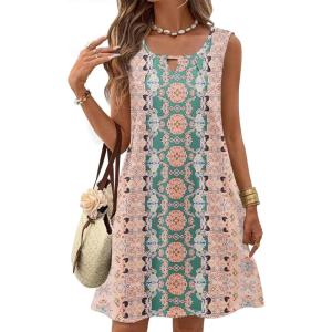 imageZeagoo Womens Casual Summer Dresses 2025 Boho Sleeveless Sundresses with Pockets Pleated Beach Floral T Shirt DressesPinkprinted
