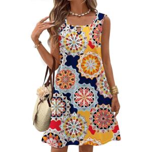 imageZeagoo Womens Casual Summer Dresses 2025 Boho Sleeveless Sundresses with Pockets Pleated Beach Floral T Shirt DressesPrinted02