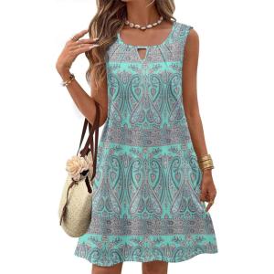 imageZeagoo Womens Casual Summer Dresses 2025 Boho Sleeveless Sundresses with Pockets Pleated Beach Floral T Shirt DressesPrinted03